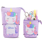 TOYESS Trousse à Crayons Télescopique en Toile Durable avec Motif de Licorne Mignon - Etuis à Crayons pour Garçons Filles Etudiants et Fournitures de Bureau, Violet