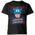 Marvel Captain America Face Kids' Christmas T-Shirt - Black - 3-4 ans - Noir