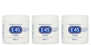 3 X E45 Dermatological Moisturising Cream Tub, 350 g New