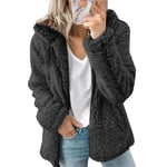 Kvinnor Teddy Bear Plysch Kappa Luvtröja Fluffig Fleece Huvjacka Topp Vinter Varm Casual Black M