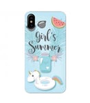 Coque Iphone XS Summer licorne girl beach tropical