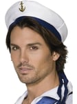 Smiffys Sailor Hat, White with Blue Band and Gold Anchor, Land, Sea and Air Forces Fancy Dress, Troops Dress Up Hats