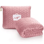 EverSnug Coussin de Voyage de qualité supérieure – Couverture d'avion Douce 2 en 1 avec taie d'oreiller Douce, Housse pour Bagage à Main et Clip pour Sac à Dos (Rose Clair)