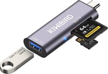 KiWiBiRD USB-C SD Micro SD OTG Card Reader, Type-C to USB 3.0 Female Adapter HUB