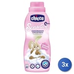 3x Chicco Adoucissant 750 Ml. Bébé 0+ Concentré Delicate