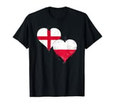 Poland Flag and England Flag in Hearts A Polish English T-Shirt