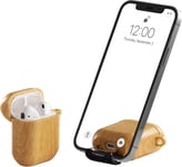 AirStand - Boitier AirPods avec Support de téléphone Invisible, Compatible avec Les AirPods séries 1 et 2, Coque Antichoc en TPU et PC avec Protection complète avec Mousqueton Porte-clés,Bois de rose