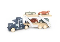 Speedy Monkey SP1013 Transporteur de Voiture 39,4 x 15,6 x 9,2 cm Bleu Jouet en Bois pour Enfants avec détails soignés Excellente idée Cadeau