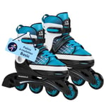 HUDORA Patins à Roues alignées Basic Bleu/Menthe - Patins pour Enfants & Adolescents en différentes Tailles - Patins à roulettes Ajustables jusqu'à 4 Tailles - Idéal comme modèle de départ