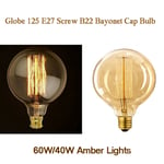 G125 Incandescent Lamp Light Bulb B22/e27 Base Filament Antique Style 40w/60w Uk