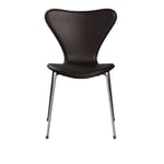 Fritz Hansen - 3107 Sjuan - Framsidesklädd, Black, Läder, Elegance Dark Brown - Spisestoler - Arne Jacobsen - Brun - Lær/Metall/Tre