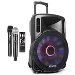 Fenton Portable PA Speaker System with 2x Wireless Microphones, Bluetooth and Lights for Karaoke Disco Party FTLED 15" 800W