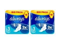 Always Ultra Sanitary Towels Day & Night Wings 18 Pads x 2