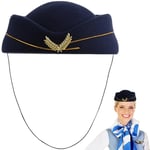 VALICLUD Femmes Hôtesse de L'air Chapeau Hôtesses Pilulier Chapeau Hôtesse de L'air Chapeau Hôtesse de L'air Casquette Costume Cosplay Accessoires Taille M (Bleu Marine)