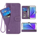 ELISORLI Compatible with Samsung Galaxy Note 5 Wallet Case Wrist Strap Lanyard Leather Flip Card Holder Stand Full Body Cell Phone Cover for Glaxay Note5 Gaxaly Notes 5s Five Women Men-Purple