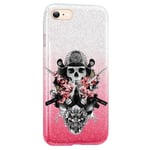 Coque Iphone 7 et 8 et SE 2020 paillettes rose tie samourai et fleur