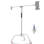 NEEWER Support C avec Bras Perche Pro 100% Acier Inoxydable, Hauteur maximale 330 cm, Coussin d'air Robuste avec Roulette, Bras de Maintien de 128 cm pour réflecteur de boîte à lumière monolight