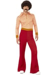 Smiffys Authentic 70s Guy Costume, Red with Top and High Waisted Trousers, 1970's Disco Fancy Dress, 1970s Dress Up Costumes