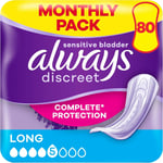 Always Discreet Incontinence Pads Women, Long Plus, 80 Count (Pack of 1) 