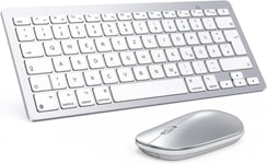 Ensemble Clavier Et Souris Bluetooth,Combinaison Compacte Sans Fil Et Souris Compatible Avec Macbook Pro/Air,Imac,Imac Pro,Mac Mini,Mac Pro,Qwertz Disposition Allemande,Argent