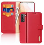 Samsung Galaxy S21 Plånboksfodral - Dux Ducis Äkta Läder Röd (RFID Skydd)