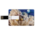 16G USB Flash Drives Credit Card Shape Sea Animal Decor Memory Stick Bank Card Style Reef with Little Clown Fish and Sharks East Egyptian Red Sea Life Scenery,Blue Cream Waterproof Pen Thumb Lovely Ju