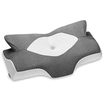 Elviros Cervical Memory Foam Pillow for Neck Pain Orthopedic Neck Pillow for Shoulder Pain Ergonomic Head Neck Support Pillow for Side/Back/Stomach Sleepers with Removable Cover (Dark Grey-L)