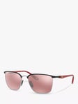 Ray-Ban RB3673M Unisex Scuderia Ferrari Polarised Square Sunglasses, Black On Silver/Mirror Red