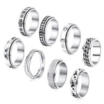 8 delar rostfritt stål fidget ring svängbar ring blommåne Cool ångest ring stress relief bröllopslöfte ring set null - 11