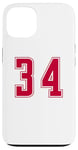 Coque pour iPhone 13 Rouge Numéro 34 Équipe Junior Sports Uniforme Numéroté