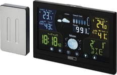 E6018 Station Météo Radio Avec Capteur Extérieur Et Écran Tactile Couleur+Bloc D'Alimentation 13 Fonctions : Thermomètre,Hygromètre,Baromètre,Prévisions Météo,Horloge Radio