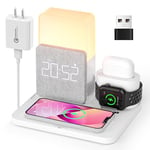 Wireless Charging, Alarm Clock with Night Light, 3 in 1 Charging Station, Apple Watch Wireless Charger for iPhone 15/14/13/12/11/Pro/Max/XS/Plus