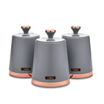 Tower T826131GRY Cavaletto Set of 3 Storage Canisters for Coffee/Sugar/Tea, Carbon Steel, Grey and Rose Gold