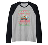 Christmas Is Better On A Crane Truck Funny Santa Sweater Raglan Baseball Tee