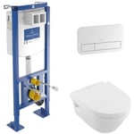 Villeroy&boch - Pack wc suspendu sans bride villeroy et boch Architectura 37 x 53 + abattant + plaque blanche + bâti - Blanc