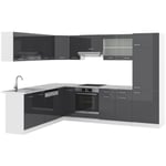 Vicco - Cuisine en angle R-Line, Anthracite brillant/blanc, 227 x 287 cm sans plan de travail