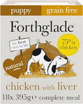 Forthglade Wet Puppy Food (18 x 395g Trays) - Puppies 2-12 Months, Grain Free Chicken with Liver & Vegetables, Stomach Sensitive Dog Food with Natural Ingredients, Hypoallergenic Dog Food