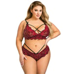 Plus Size Damer Sexiga Underkläder Set BH Briefs Set Underkläder Red 5XL