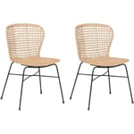 Lot de 2 Chaises Moderne et Exotique en Rotin Beige et Pieds en Métal pour Salon Traditionnel Beliani