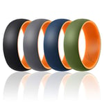 ROQ Silicone Wedding Ring for Men - Duo Collection Dome Style - 4 Pack Silicone Rubber Wedding Bands - Classic Design - Orange, Black, Grey, Blue, Olive Colors - Size 7