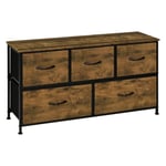 WOLTU Commode Chambre, Meuble de Rangement, Armoire à 2 Niveaux, Commode 5 Tiroirs en Tissu, Style Industriel, en Bois d'Ingénierie, Cadre en Métal, Marron Rustique, 100x30x54cm, SSK005hov