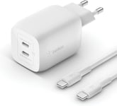 Chargeur Secteur Double Port Usb-C 65 W,Chargeur Rapide Power Delivery 3.0 Avec Technologie Gan Pour Iphone 16,Iphone 15,14,Ipad Pro,Macbook,Galaxy S24,Pixel(Cable Usb C-C Inclus)