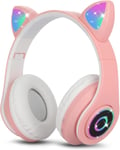 (Pink) Wireless Bluetooth Headset Kids Headset Foldable Cat Headset with Stereo Microphone Kids Bluetooth Headset for PC Phones.