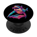 Party Shark Disco DJ avec illustration de platine casque PopSockets PopGrip Interchangeable