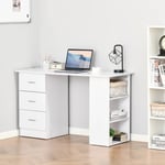 White Computer Desk for Home Office Writing Table with 3 Storage Shelves Drawers