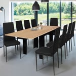 Table à manger extensible rectangle dona 6-10 personnes noir plateau façon hêtre 110-220 cm