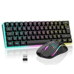 RedThunder K62 60% Clavier et Souris de Jeu sans Fil RVB，AZERTY FRANÇAIS 62 Touches Mini-Clavier Rétroéclairé Ultra-Compact，Souris Optique Cellulaire Légère，kit Portable pour PC PS5 Xbox Gamers(Noir)