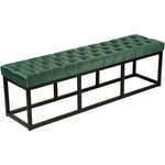 Banquette capitonné bout de lit en tissu velours vert support en métal noir 150 cm BAN10112