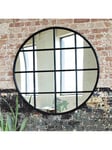 One.World Round Distressed Iron Window Wall Mirror, 120cm, Black