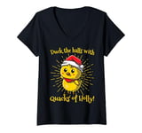 Womens Duck the Halls with Quacks of Holly! funny Christmas Duck V-Neck T-Shirt